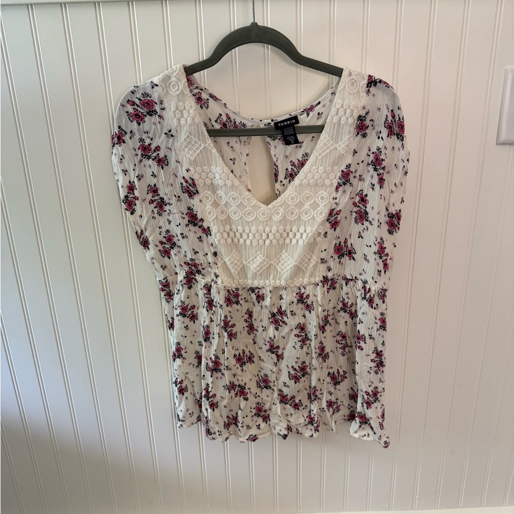 Torrid Red Smocked Peplum Blouse Short Sleeve
